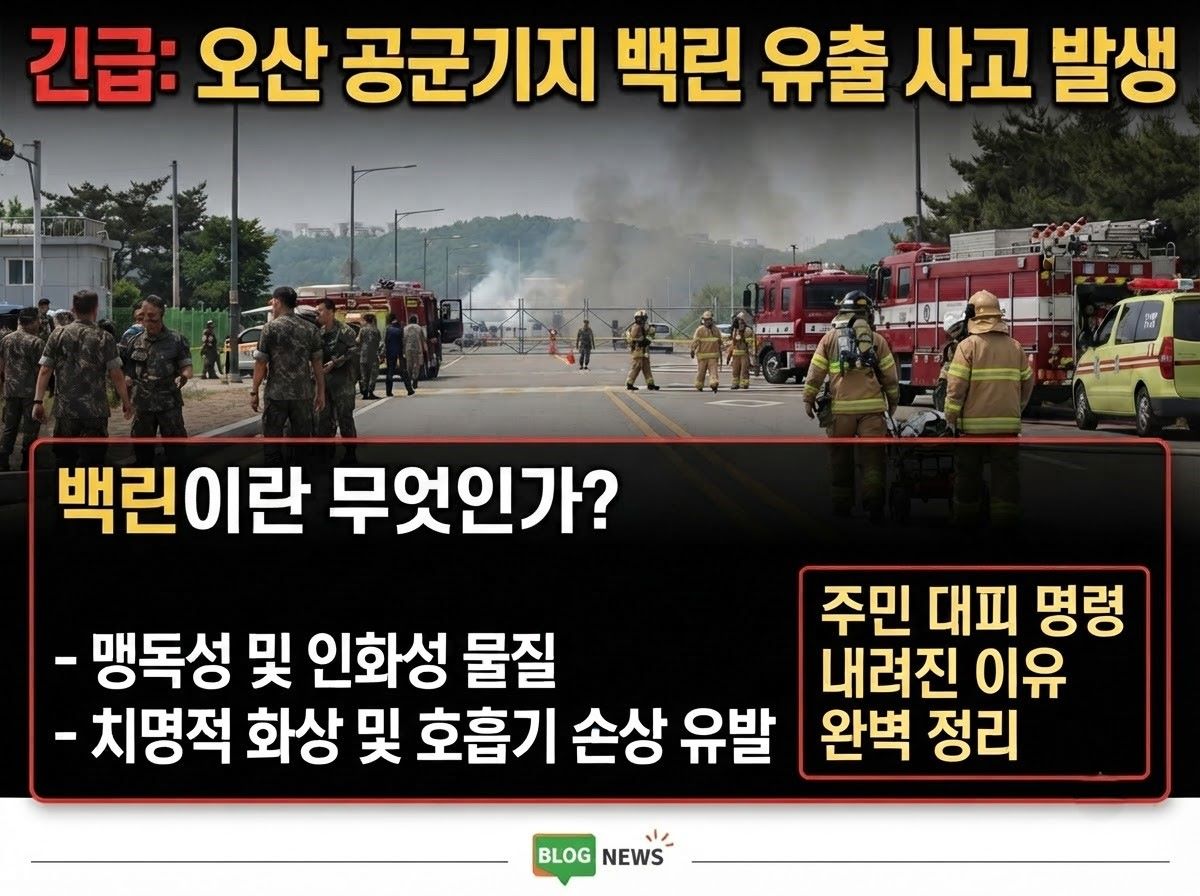 평택 오산공군기지 백린 누출 사고 및 주민 대피령 안내 인포그래픽 이미지