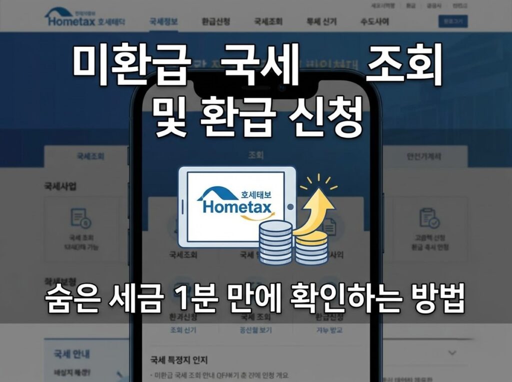 미환급 국세 조회 및 환급 신청, 숨은 세금 1분 만에 확인하는 방법 1 미환급 국세 조회 및 숨은 세금 환급 신청 방법 1분 요약 안내 이미지